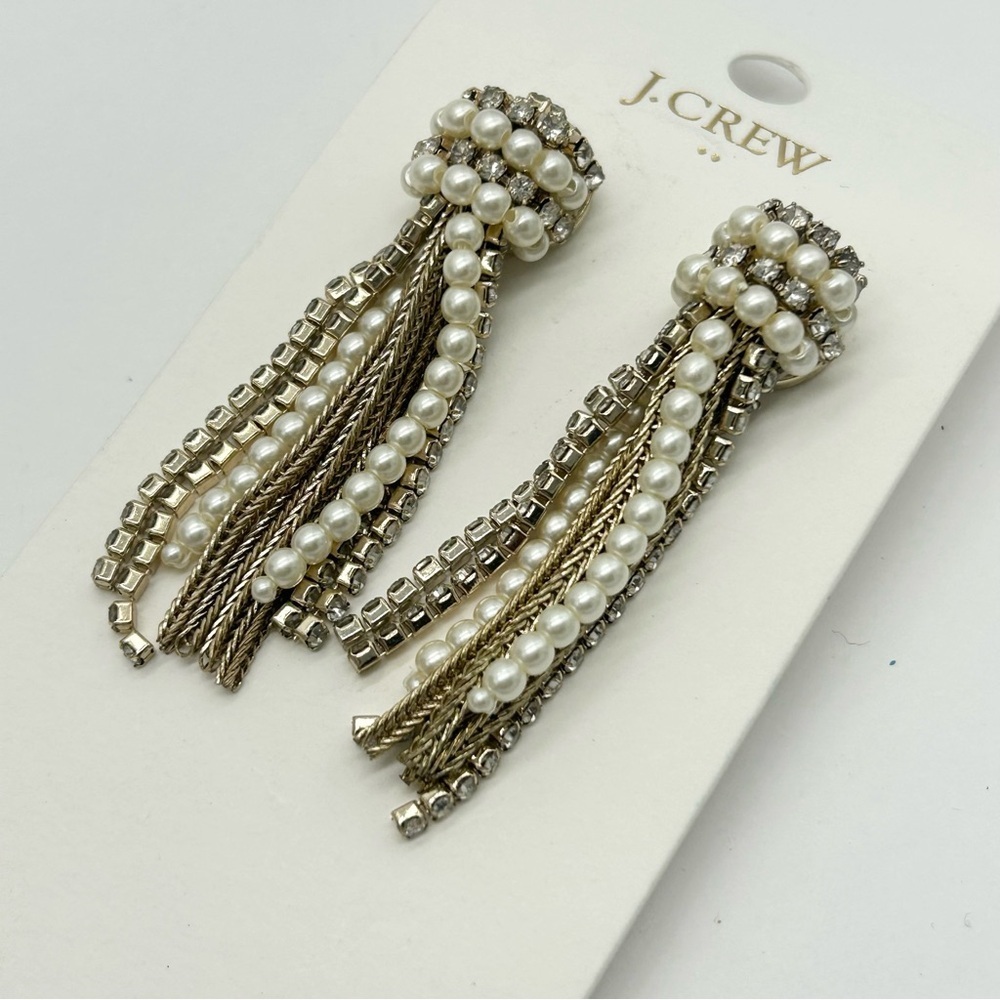 J. Crew Pearl and Jeweled Tassel Earrings NWT